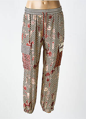 Pantalon droit tissage popeline taille normale beige ME369 femme