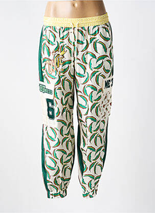 Pantalon droit tissage popeline taille normale vert ME369 femme