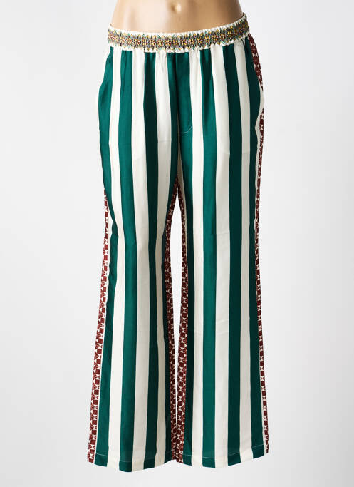 Pantalon droit taille élastique taille normale vert ME369 femme