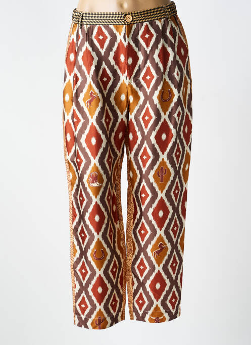 Pantalon droit tissage popeline taille normale marron ME369 femme