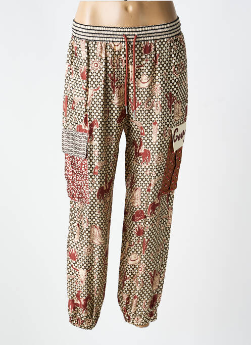 Pantalon droit tissage popeline taille normale beige ME369 femme