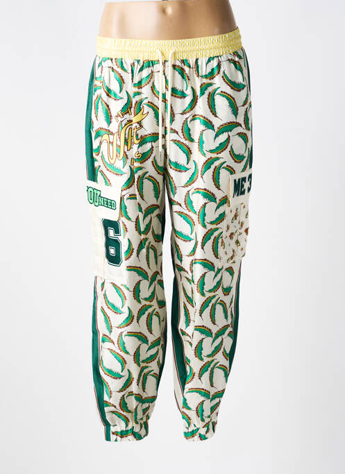 Pantalon droit tissage popeline taille normale vert ME369 femme