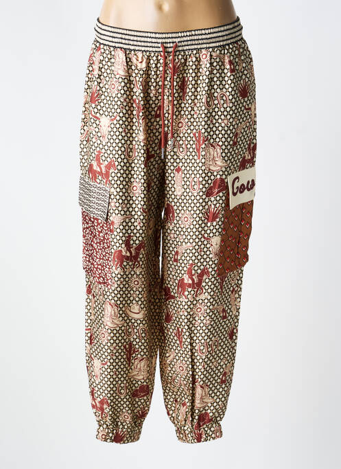 Pantalon droit tissage popeline taille normale beige ME369 femme