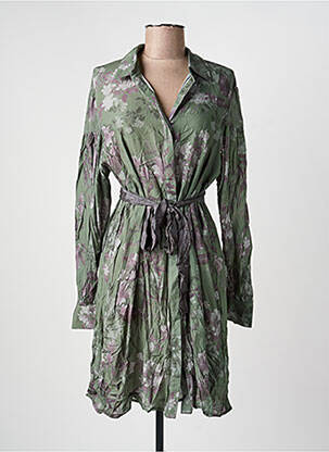 Robe mi-longue coupe fluide manches longues vert LAST QUEEN femme