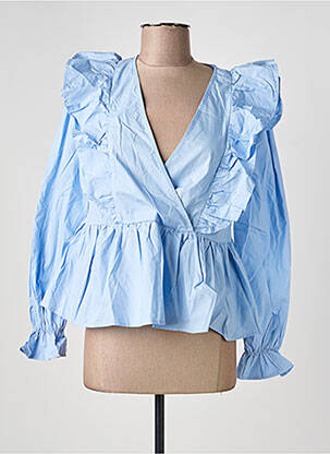 Blouse tissage popeline manches longues bleu ANDY & LUCY femme