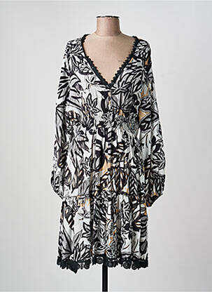 Robe mi-longue imprimé fleurs manches longues noir APRIL VINTAGE femme