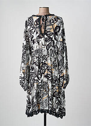Robe mi-longue imprimé fleurs manches longues noir APRIL VINTAGE femme