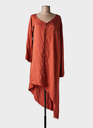 Robe mi-longue coupe fluide manches longues marron GARCONNE femme