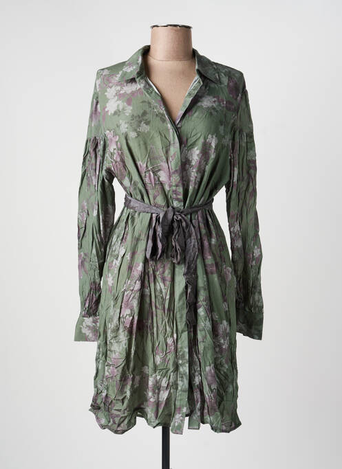 Robe mi-longue coupe fluide manches longues vert LAST QUEEN femme