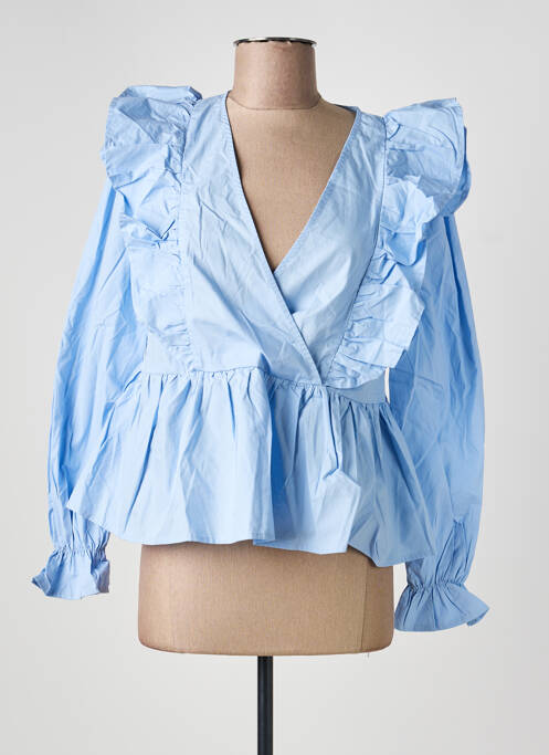 Blouse tissage popeline manches longues bleu ANDY & LUCY femme