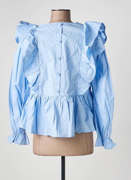 Blouse tissage popeline manches longues bleu ANDY & LUCY femme