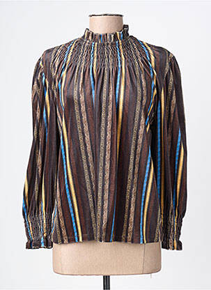 Blouse imprimé fantaisie manches longues marron MIYA femme