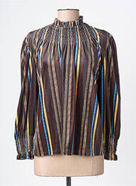 Blouse imprimé fantaisie manches longues marron MIYA femme