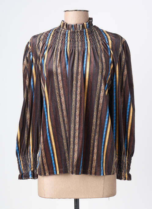 Blouse imprimé fantaisie manches longues marron MIYA femme