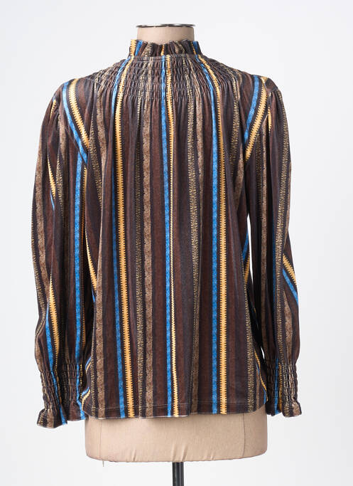 Blouse imprimé fantaisie manches longues marron MIYA femme