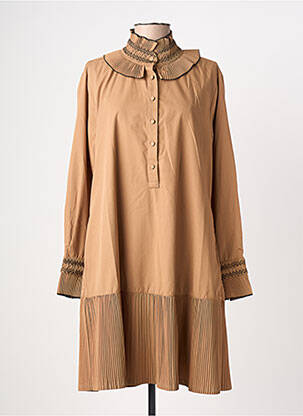 Robe courte coupe évasée manches longues marron EXETERA femme