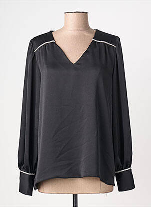 Blouse poignets boutonnés avec fente manches longues noir EMA BLUE'S femme