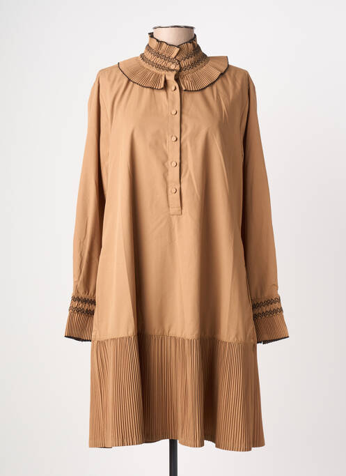 Robe courte manches longues manches longues marron EXETERA femme