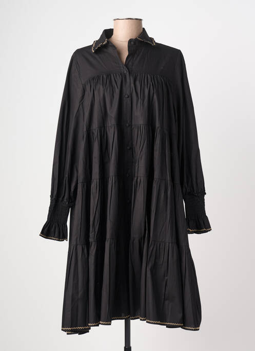 Robe mi-longue coupe évasée manches longues noir EXETERA femme