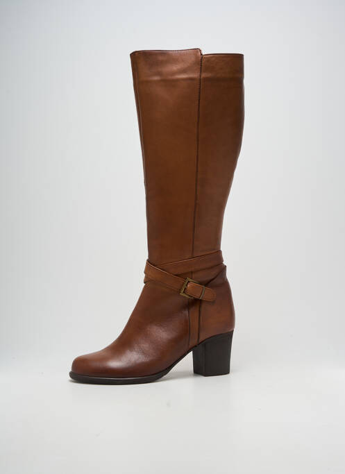 Bottes tissage satiné talon de 7 à 9cm marron ELUE PAR NOUS femme