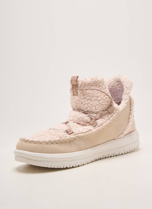Bottines/boots tissage satiné talon plat jusqu'à 3cm beige HEY DUDE femme