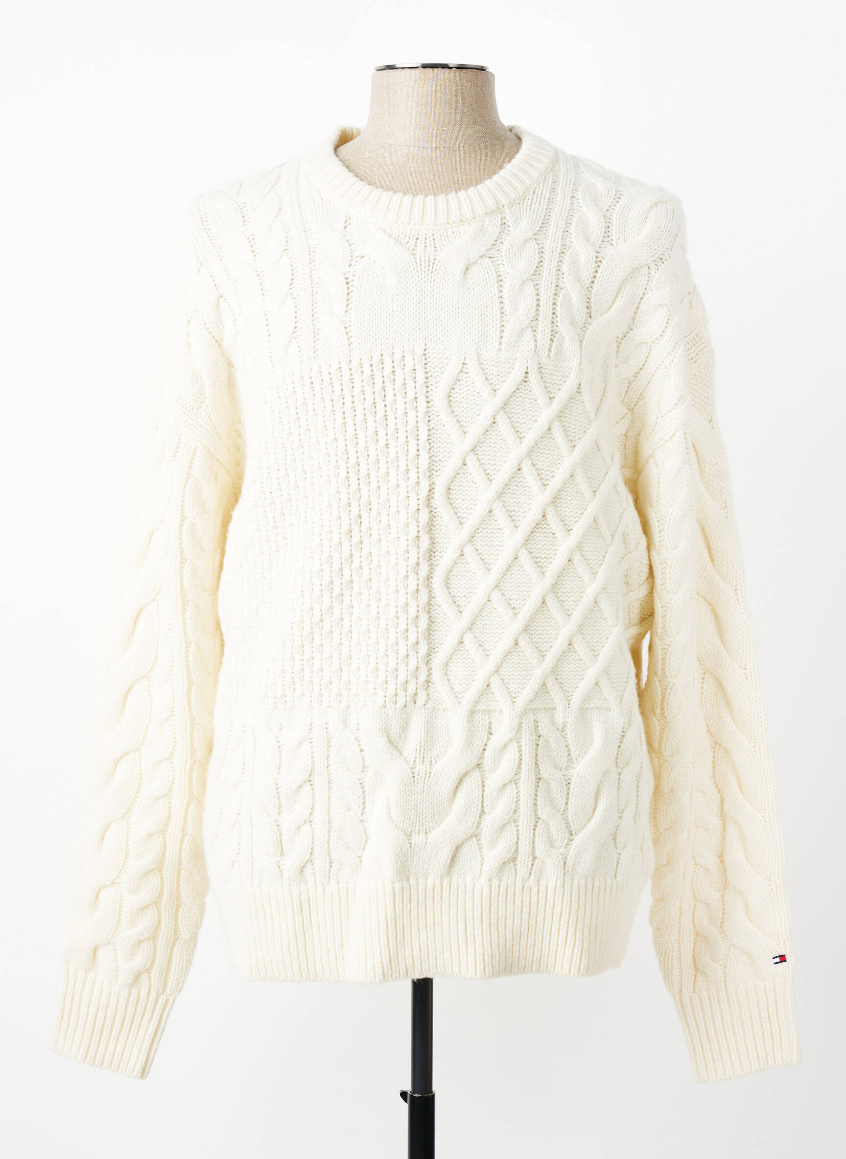 Pull col rond manches longues beige TOMMY HILFIGER homme