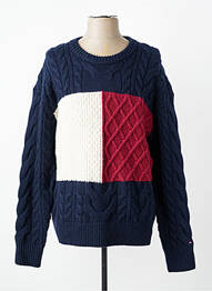 Pull maille torsadée manches longues bleu TOMMY HILFIGER homme