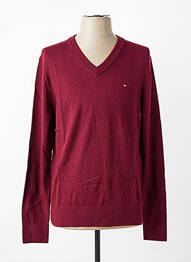 Pull col v manches longues rouge TOMMY HILFIGER homme