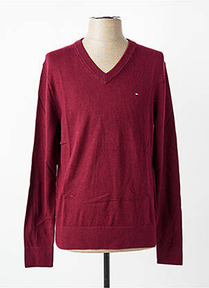 Pull col v manches longues rouge TOMMY HILFIGER homme