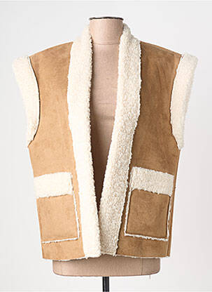 Gilet sans manche coupe droite beige ICHI femme