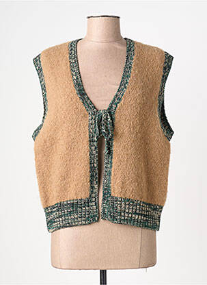 Gilet sans manche col v beige LEON & HARPER femme