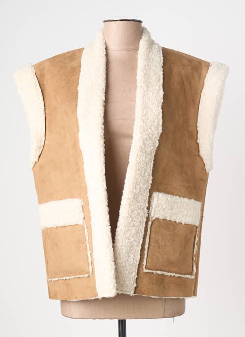 Gilet sans manche col châle beige ICHI femme