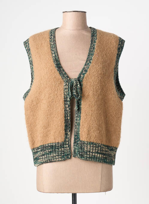 Gilet sans manche col v beige LEON & HARPER femme