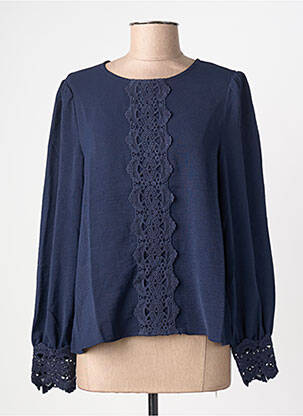 Blouse fermeture boutonnée au dos manches longues bleu LA PETITE ETOILE femme
