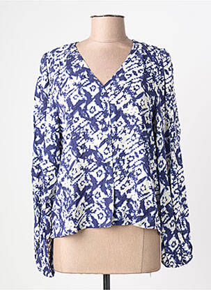 Chemisier imprimé fantaisie manches longues bleu ICHI femme