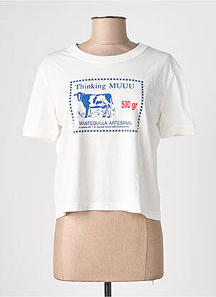 T-shirt coupe droite manches courtes blanc THINKING MU femme