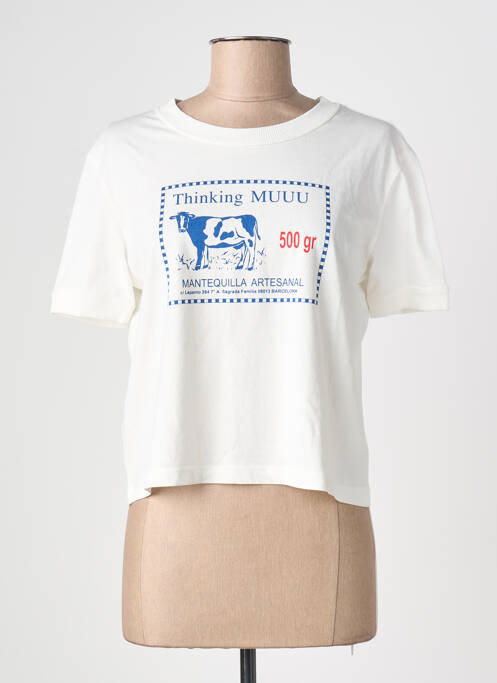 T-shirt coupe droite manches courtes blanc THINKING MU femme