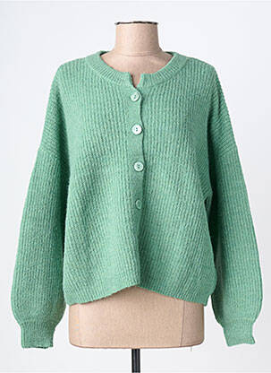 Gilet manches longues col rond vert GRACE & MILA femme