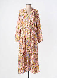 Robe mi-longue imprimé fleurs manches longues rose LA PETITE ETOILE femme