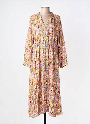 Robe mi-longue imprimé fleurs manches longues rose LA PETITE ETOILE femme