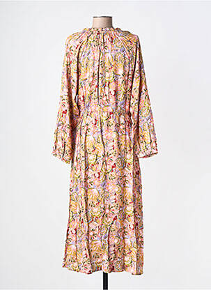 Robe mi-longue imprimé fleurs manches longues rose LA PETITE ETOILE femme