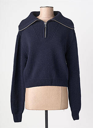 Pull coupe droite manches longues bleu fonce THINKING MU femme