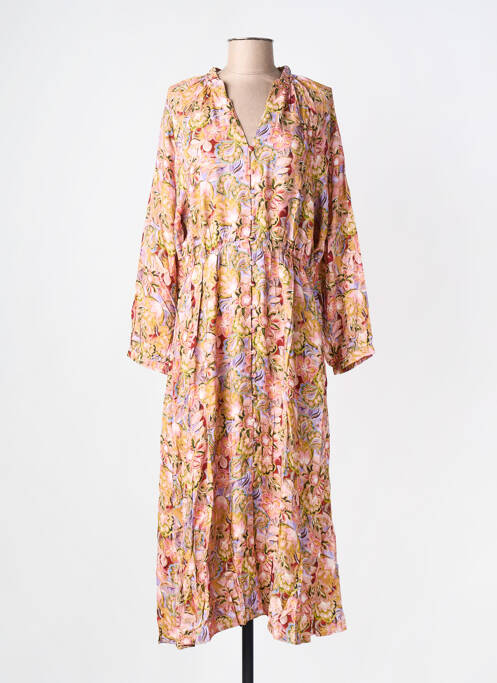 Robe mi-longue imprimé fleurs manches longues rose LA PETITE ETOILE femme