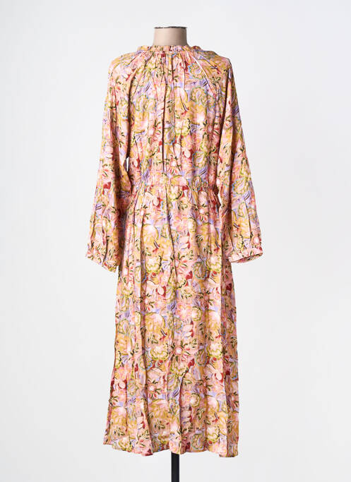 Robe mi-longue imprimé fleurs manches longues rose LA PETITE ETOILE femme