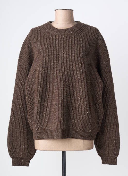 Pull col rond manches longues marron THINKING MU femme