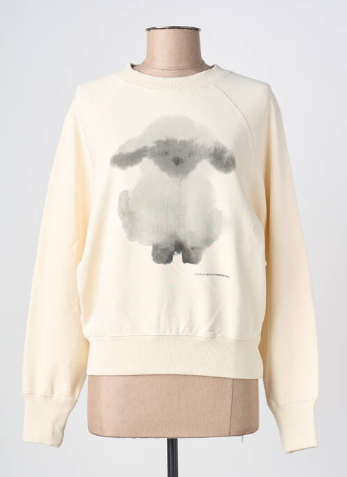 Sweat-shirt sérigraphie floquée manches longues beige THINKING MU femme