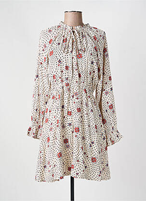Robe courte imprimé fleurs manches longues beige GRACE & MILA femme