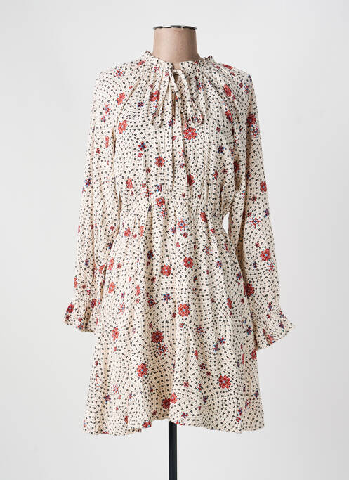 Robe courte imprimé fleurs manches longues beige GRACE & MILA femme
