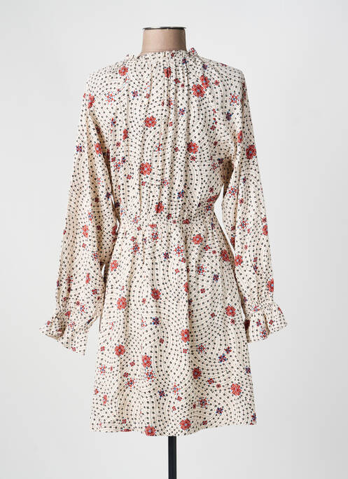 Robe courte imprimé fleurs manches longues beige GRACE & MILA femme