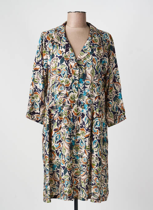 Robe courte imprimé fleurs manches 3/4 beige PAKO LITTO femme